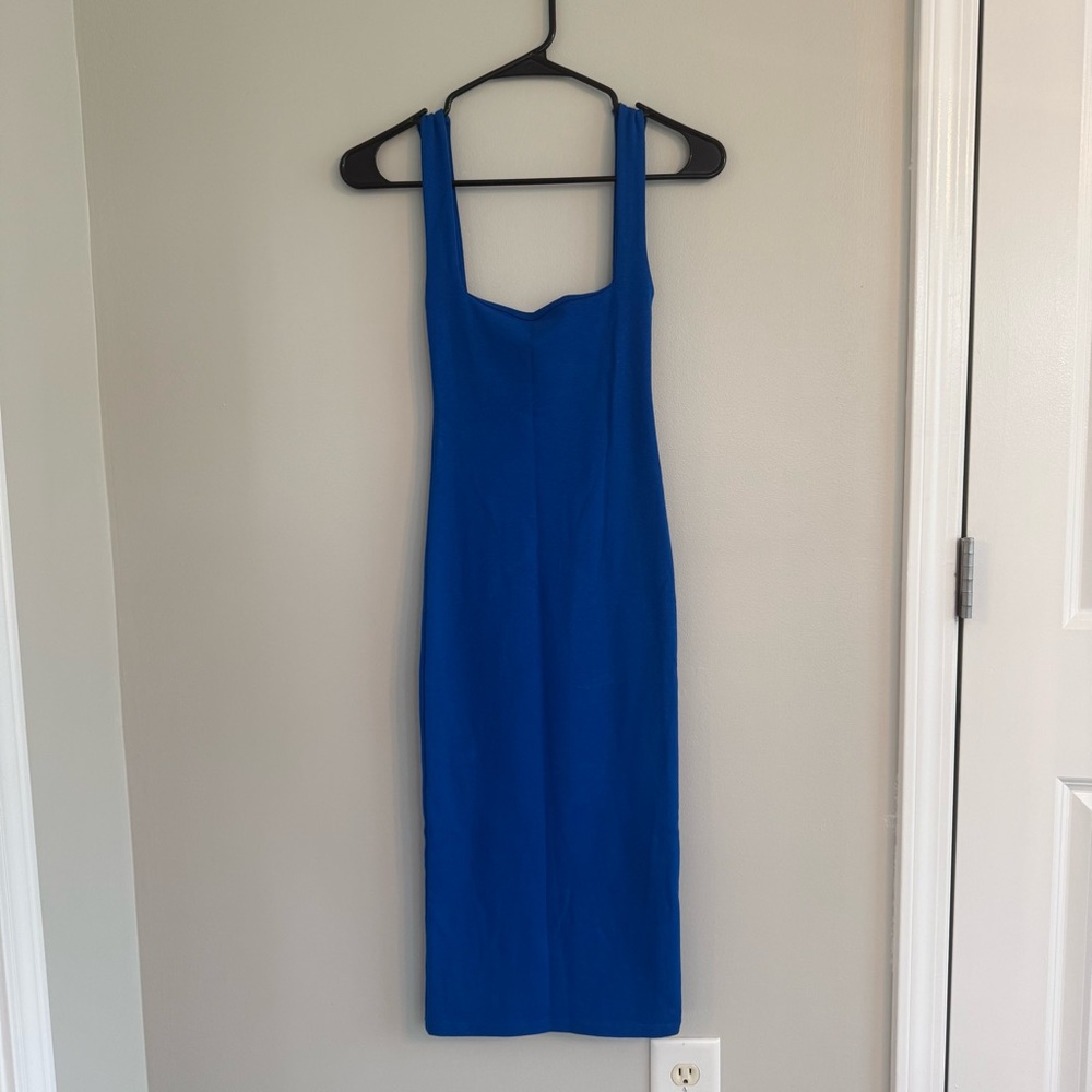 Zara Blue Midi Dress Square Neckline